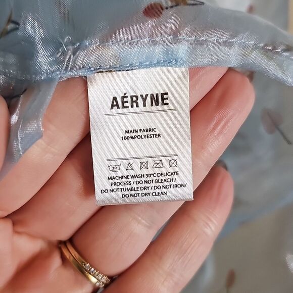 Aeryne Agathe Top Large Feuille Blue Sheer Organza Puff Sleeve Wrap Top - Picture 7 of 12